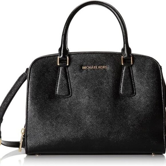 Michael Kors Reese Patent Saffiano Leather Bag Purse Black 30T4GEES3A Handbag - Picture 1 of 15